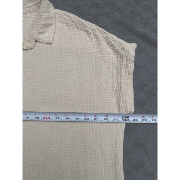 Womens Oversized Shirt Dress M Nude Pink Textured Gauze Button Down Side Slits - Picture 8 of 16